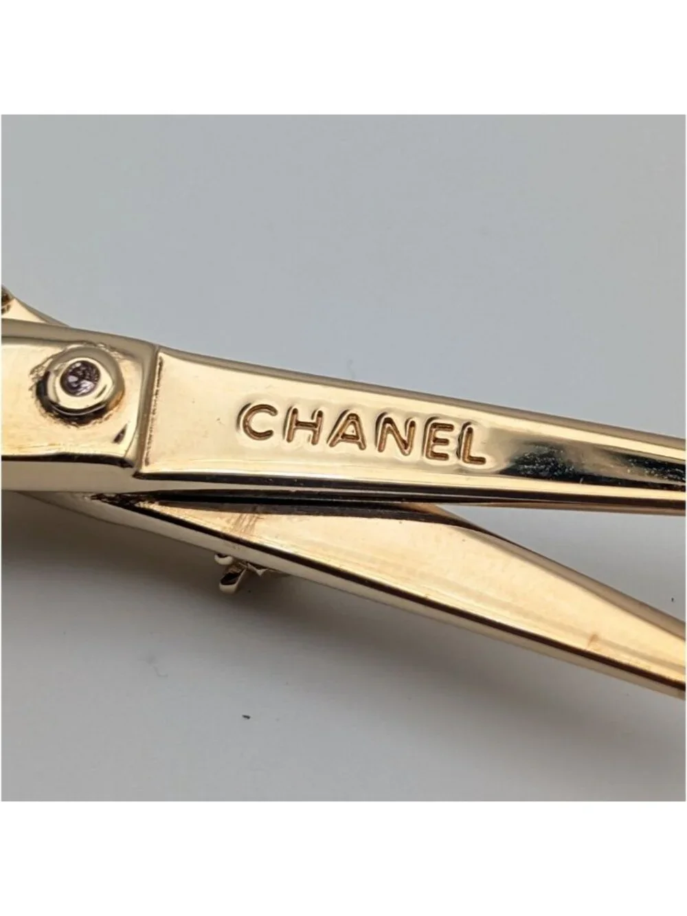 Chanel Brooch CC Logo Scissors Gold Rhinestone